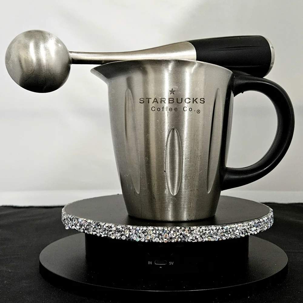 STARBUCKS Barista Set milk frother coffee scoop stainless pitcher GUC 20 oz